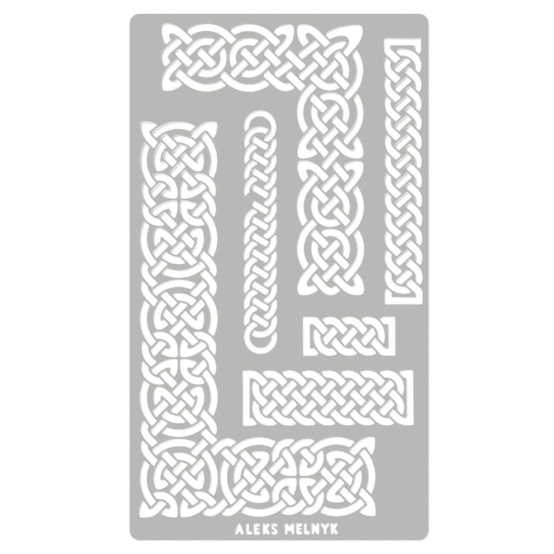 Aleks Melnyk No.36.2 Small Border Stencil for Scrapbooking, Celtic Knot, Ornate Viking, Stainless Steel Journal Stencil, for Engraving, Pyrography, Wood Burning, Bullet Journaling - Image 1